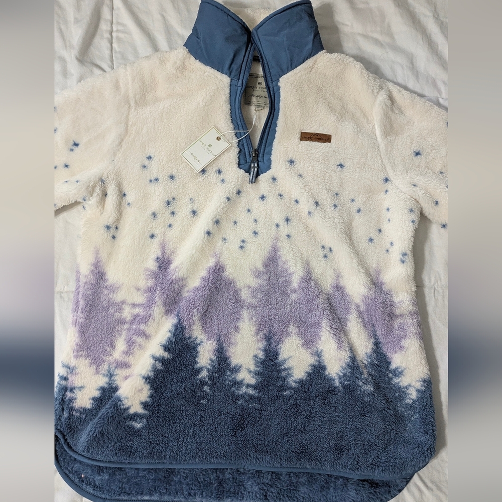 Cozy White and Blue Fleece Pullover